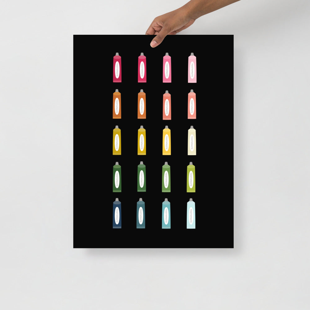 Colorful Toothpaste Art Print with Black Background