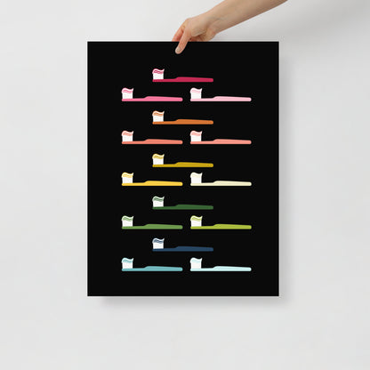 Colorful Toothbrushes Art Print with Black Background