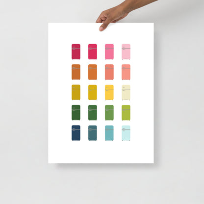 Colorful Vintage Refrigerators Art Print with White Background