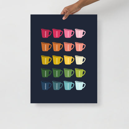 Colorful Measuring Cups Art Print with Navy Blue Background