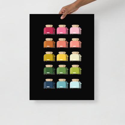 Colorful Toasters Art Print with Black Background