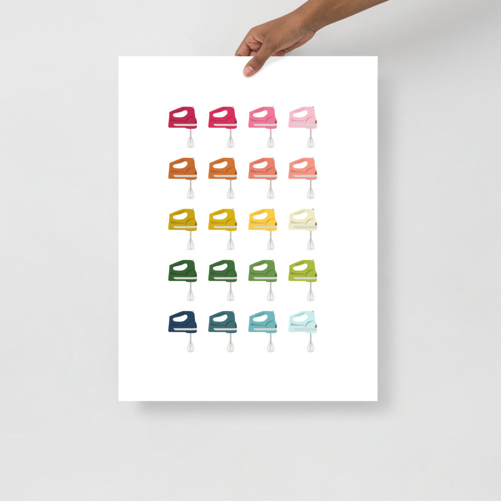 Colorful Hand Mixers Art Print with White Background