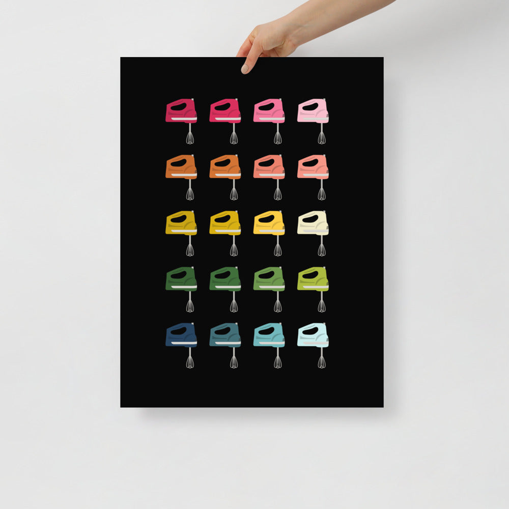 Colorful Hand Mixers Art Print with Black Background