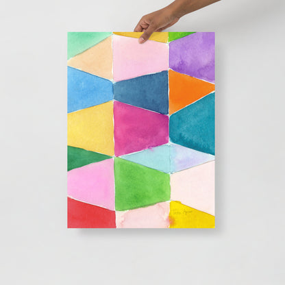 Colorful Abstract Triangles Watercolor Art Print