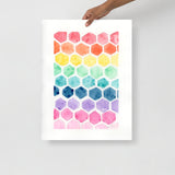 Colorful Abstract Hexagons Watercolor Art Print
