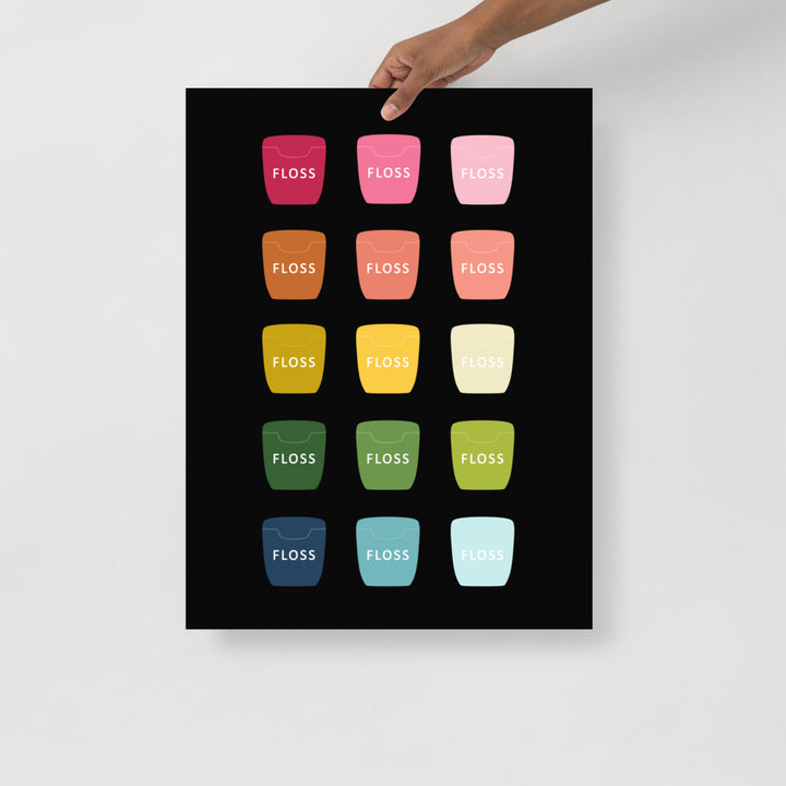 Colorful Dental Floss Art Print with Black Background