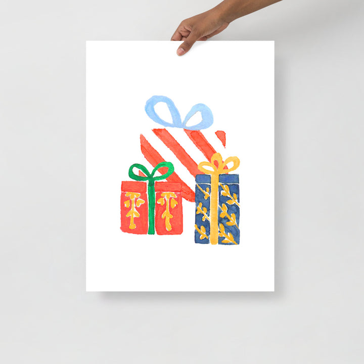Wrapped Holiday Presents Watercolor Art Print