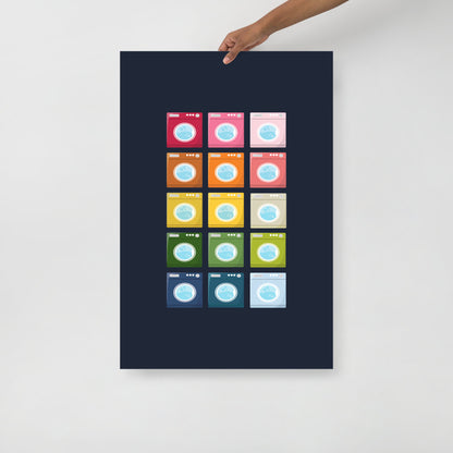 Colorful Washing Machines Art Print with Navy Blue Background