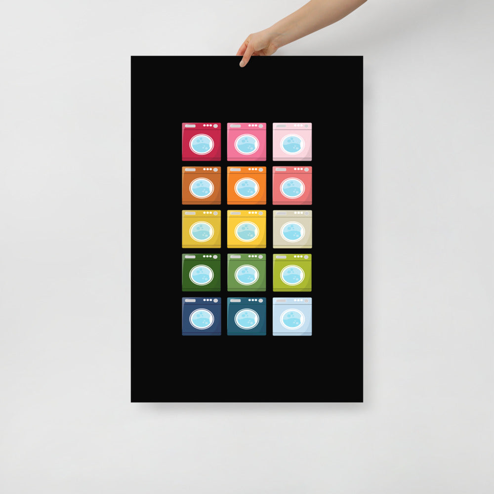 Colorful Washing Machines Art Print with Black Background