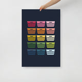 Colorful Laundry Baskets Art Print with Navy Blue Background