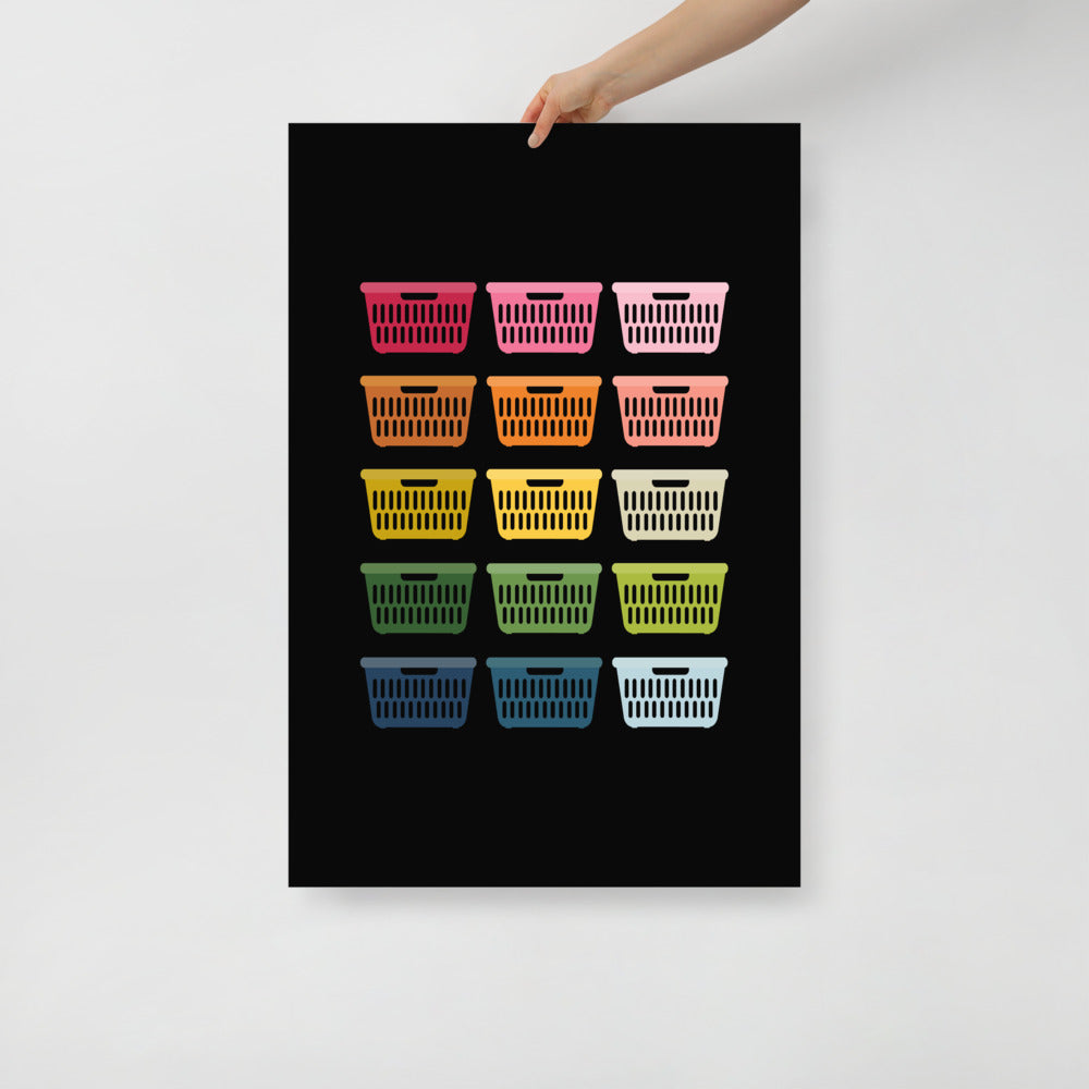 Colorful Laundry Baskets Art Print with Black Background