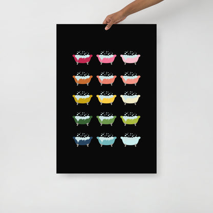 Colorful Bathtubs Art Print with Black Background