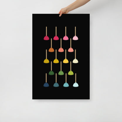Colorful Plungers Art Print with Black Background