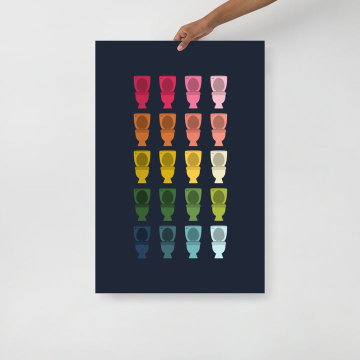 Colorful Toilets Art Print with Navy Blue Background