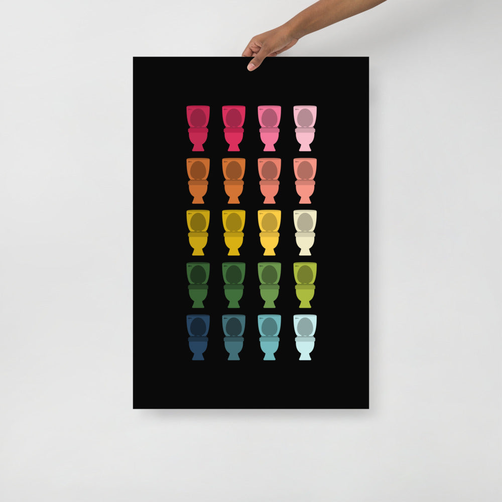 Colorful Toilets Art Print with Black Background