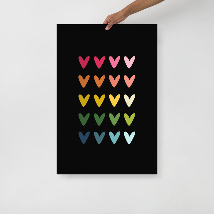 Colorful Hearts Art Print with Black Background