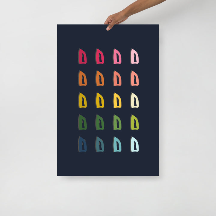 Colorful Irons Art Print with Navy Blue Background