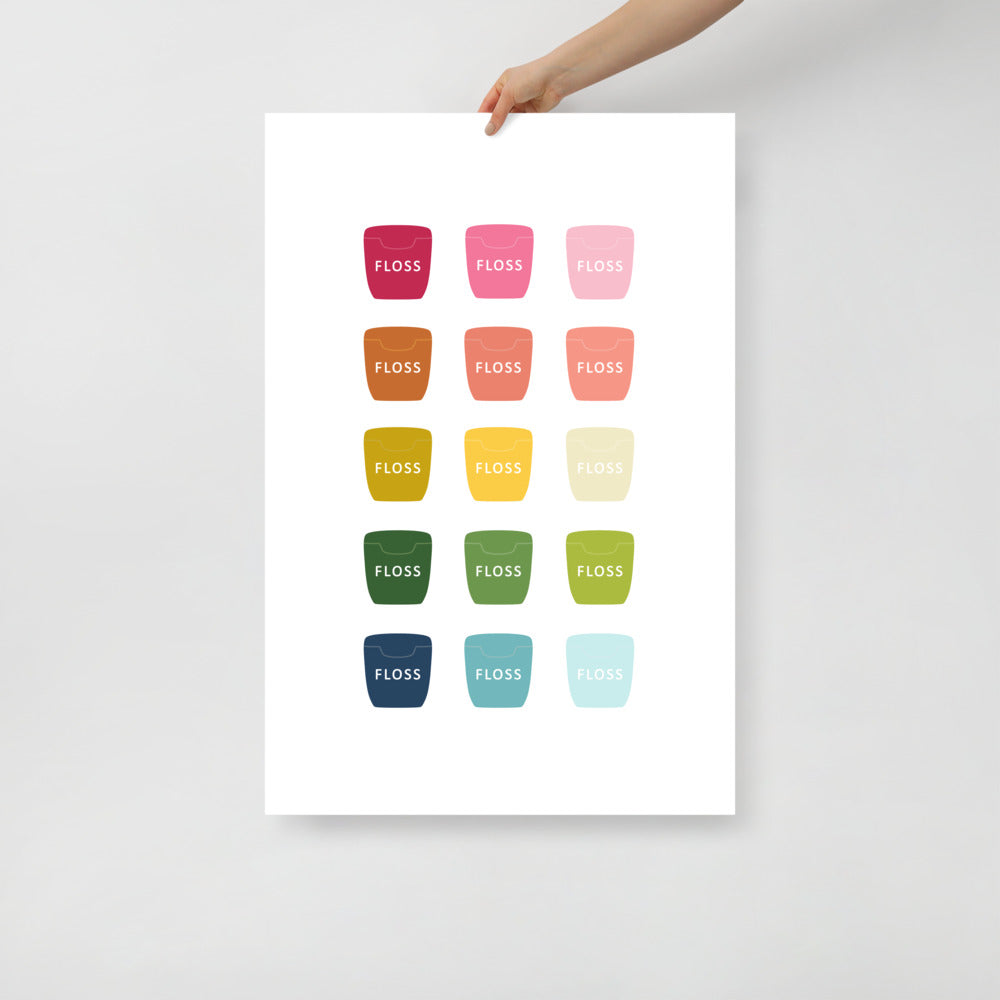 Colorful Dental Floss Art Print with White Background