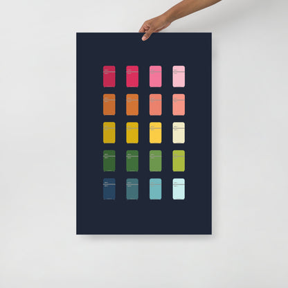 Colorful Vintage Refrigerators Art Print with Navy Blue Background