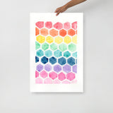 Colorful Abstract Hexagons Watercolor Art Print