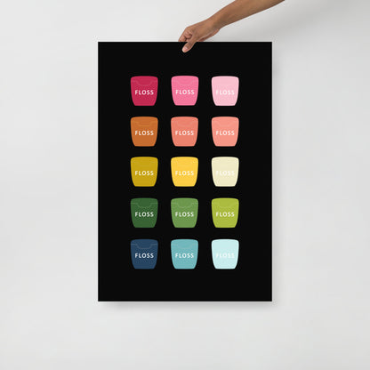 Colorful Dental Floss Art Print with Black Background