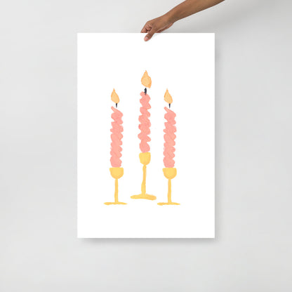 Pink Holiday Candles Watercolor Art Print