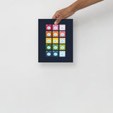 Colorful Washing Machines Art Print with Navy Blue Background