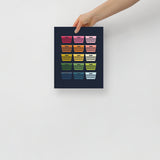 Colorful Laundry Baskets Art Print with Navy Blue Background