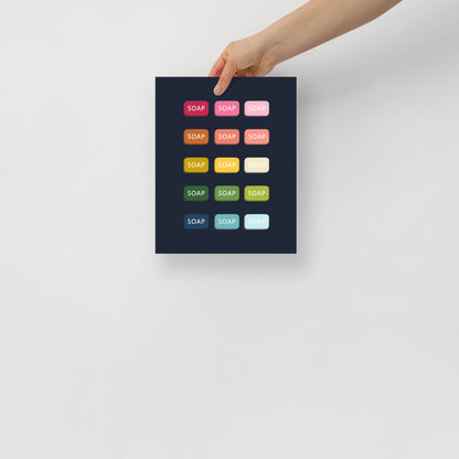 Colorful Soap Art Print with Navy Blue Background
