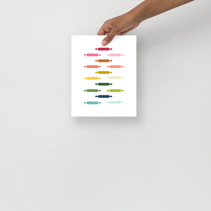 Colorful Rolling Pins Art Print with White Background