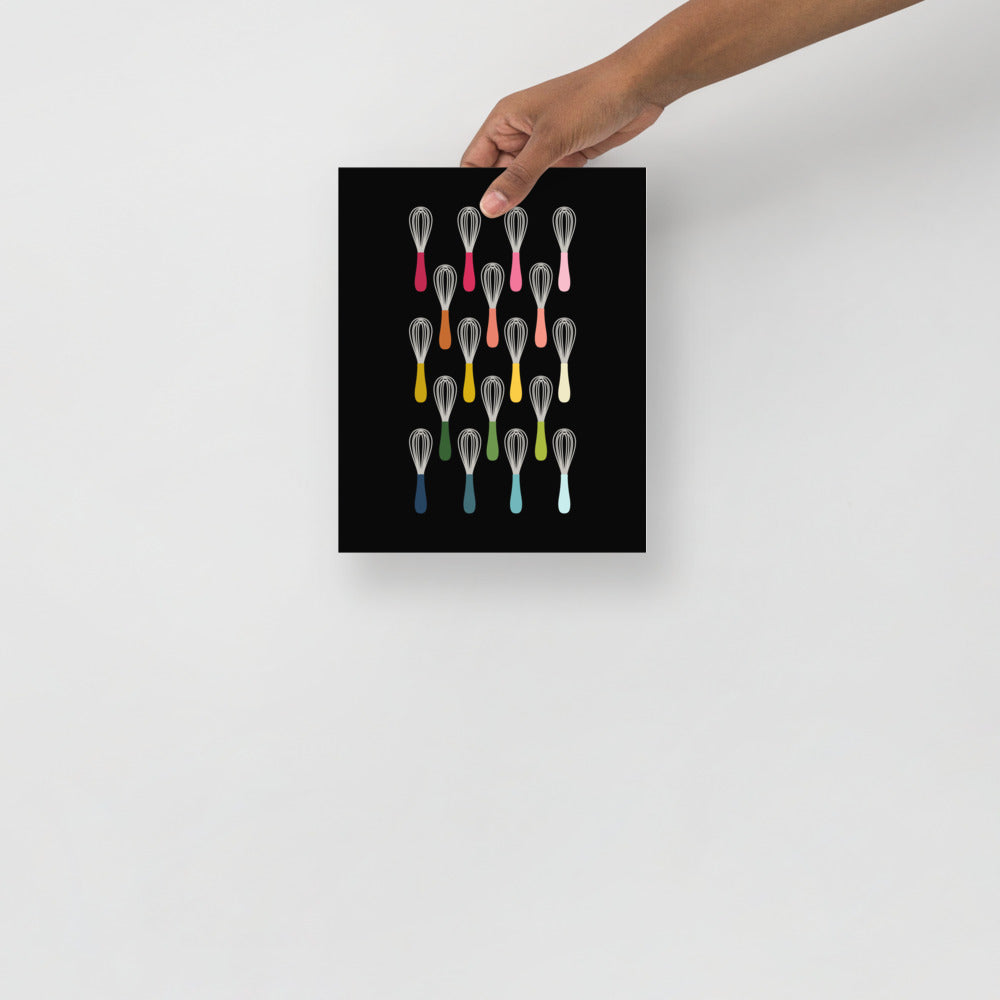 Colorful Whisks Art Print with Black Background