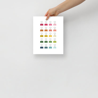 Colorful Binder Clips Art Print with White Background