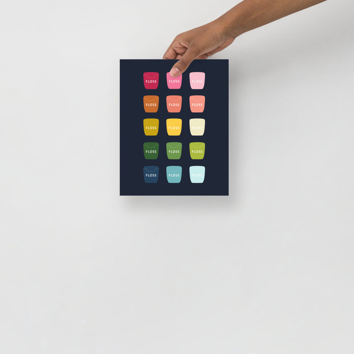 Colorful Dental Floss Art Print with Navy Blue Background