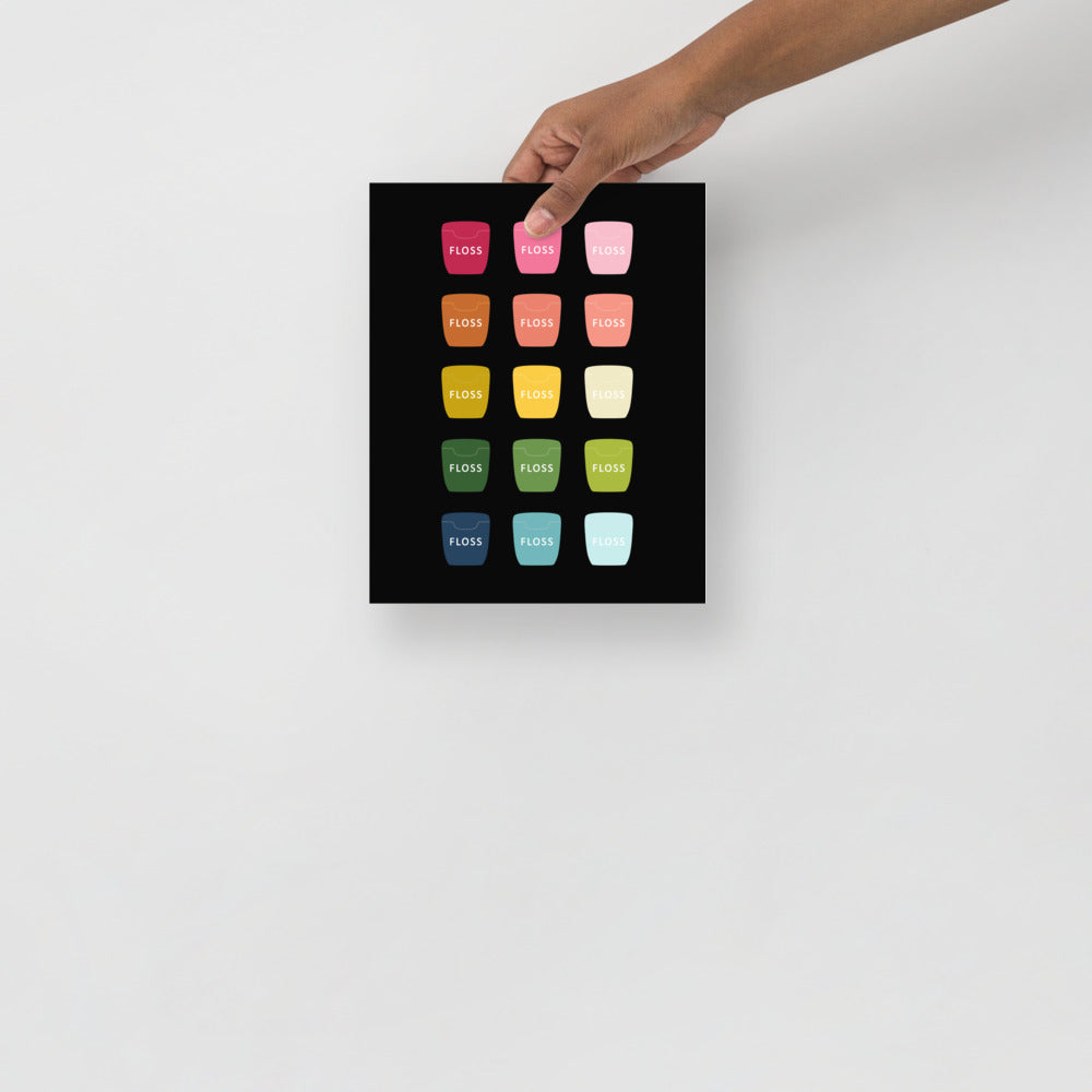 Colorful Dental Floss Art Print with Black Background