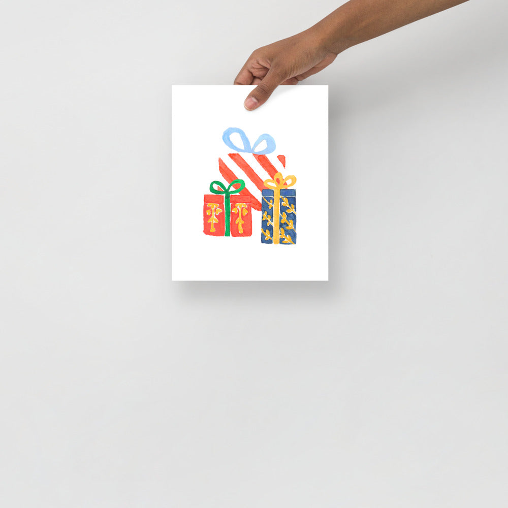 Wrapped Holiday Presents Watercolor Art Print